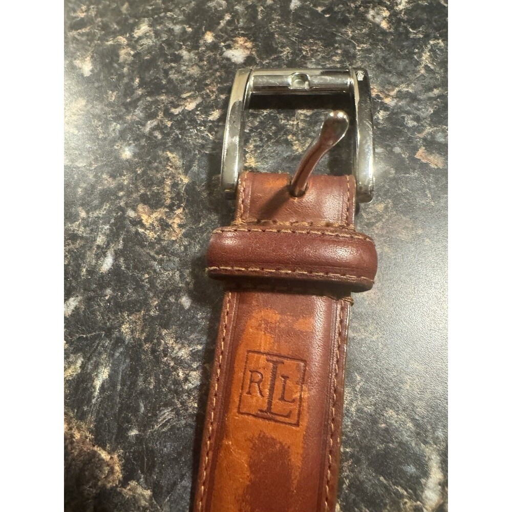 RL RALPH LAUREN WOMEN'S  BROWN LEATHER  BELT Dz 38/95 BRASS USED READ